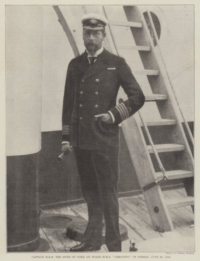 Kaptein HRH hertugen av York om bord på HMS Crescent, i Torbay, 25. juni 1898 av English Photographer