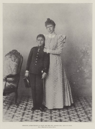 Christina, dronning-regent av Spania, og hennes sønn, Alfonso XIII, konge av Spania av English Photographer