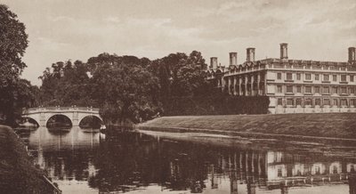 Clare College og Bridge, Cambridge (s/hvitt bilde) av English Photographer