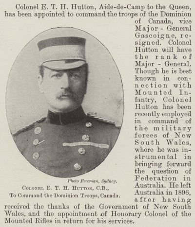 Oberst ETH Hutton, CB, for å kommandere Dominion Troops, Canada av English Photographer