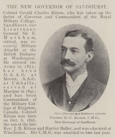 Oberst G C Kitson, CMG, ny guvernør i Sandhurst av English Photographer