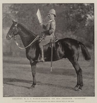 Oberst R S S Baden-Powell på sin Charger Aconite av English Photographer