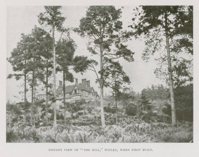 Fjern utsikt over The Hill, Witley, Surrey, da den først ble bygget (s/hvitt-bilde) av English Photographer