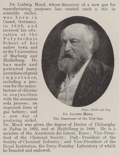 Dr. Ludwig Mond, oppdageren av den nye gassen av English Photographer