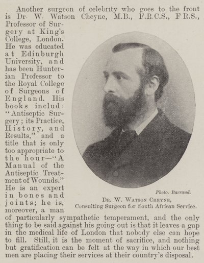 Dr W Watson Cheyne, rådgivende kirurg for sørafrikansk tjeneste av English Photographer
