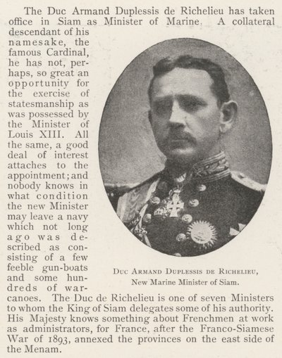Hertug Armand Duplessis de Richelieu, Siams nye marineminister av English Photographer