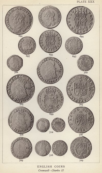 Engelske mynter, Cromwell, Charles II (s/hvitt-bilde) av English Photographer