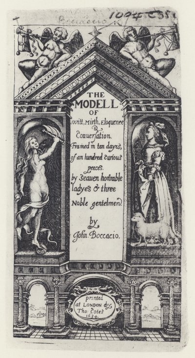 G Boccaccio, The Modell of Witt, Decameron, T Cotes for B Allen og W Hope 1634 (s/hvitt-bilde) av English Photographer