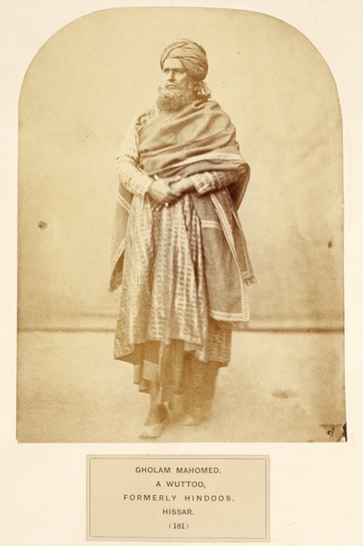 Gholam Mahomed, en Wuttoo, tidligere hinduer, Hissar, fra The People of India, av J. Forbes Watson, utgitt 1868 (albumtrykk) av English Photographer