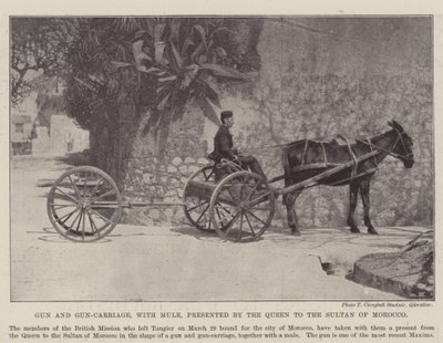 Gun and Gun-Carriage, med Mule, presentert av dronningen til sultanen av Marokko av English Photographer