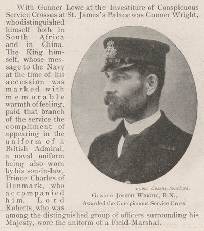 Gunner Joseph Wright, RN, tildelt Conspicuous Service Cross av English Photographer