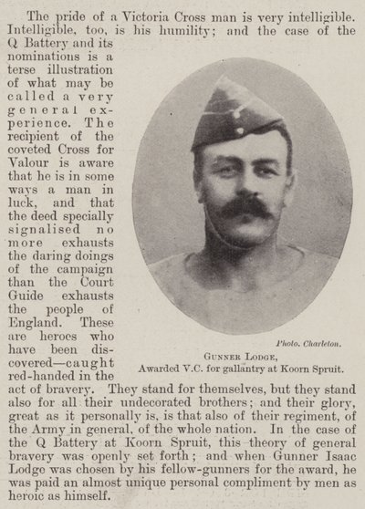Gunner Lodge, tildelt VC for tapperhet på Koorn Spruit av English Photographer