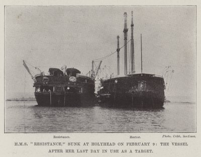 HMS Resistance, senket ved Holyhead 9. februar, fartøyet etter hennes siste dag i bruk som mål av English Photographer