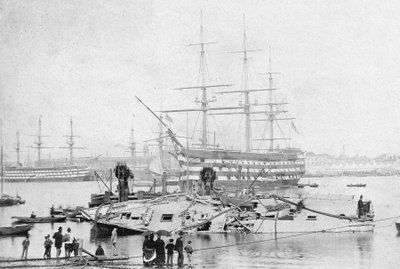 HMS Victory i Portsmouth Harbour, ca. 1870 (s/hvitt-bilde) av English Photographer