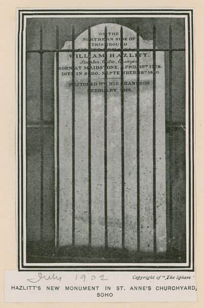 Hazlitts nye monument i St Annes Churchyard, Soho av English Photographer