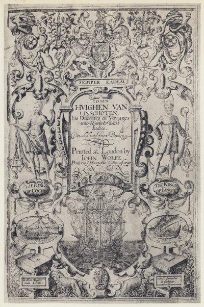 J Linschoten, Discourse of Voyages, J Wolfe 1598 (s/hvitt-bilde) av English Photographer