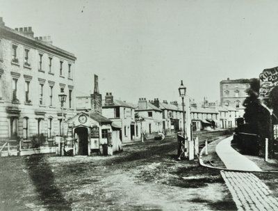 Kilburn Toll Gate i sørenden av Kilburn High Road ved veikrysset til Kilburn Priory, Camden Libraries, 1875 av English Photographer
