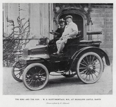 Kong Edward VII med MP, W E Scott-Montagu, på Highcliffe Castle, Hampshire (s/hv-bilde) av English Photographer