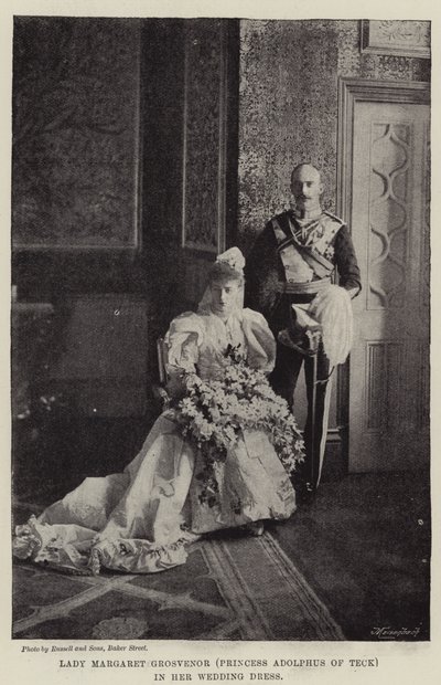 Lady Margaret Grosvenor (prinsesse Adolphus av Teck) i brudekjolen av English Photographer