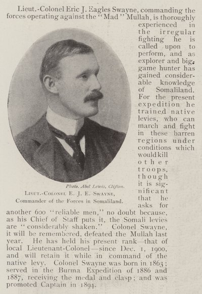Oberstløytnant E J E Swayne, sjef for styrkene i Somaliland av English Photographer