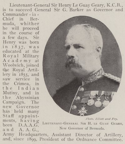 Generalløytnant Sir H Le Guay Geary, ny guvernør i Bermuda av English Photographer