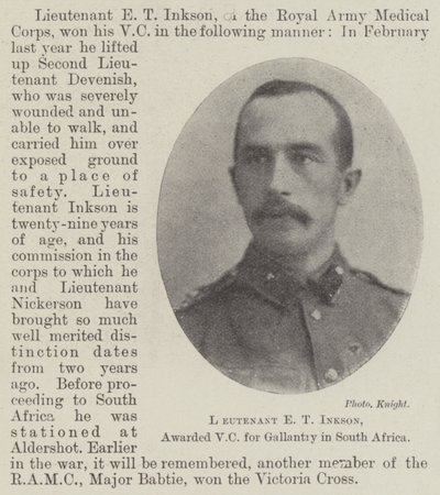 Løytnant ET Inkson, tildelt VC for gallanteri i Sør-Afrika av English Photographer