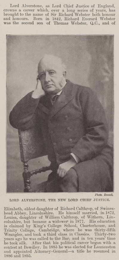 Lord Alverstone, den nye Lord Chief Justice av English Photographer
