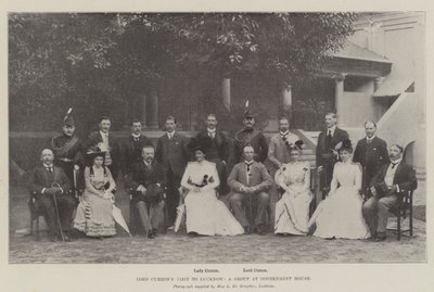 Lord Curzons besøk til Lucknow, en gruppe i regjeringshuset av English Photographer