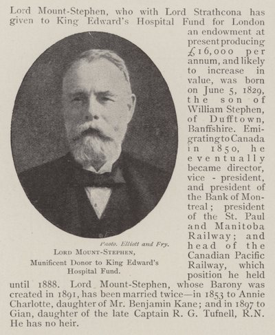 Lord Mount-Stephen, Munificent giver til King Edwards Hospital Fund av English Photographer