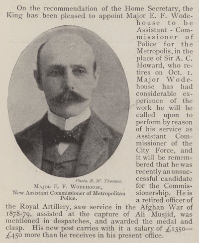 Major EF Wodehouse, ny assisterende kommissær for Metropolitan Police av English Photographer