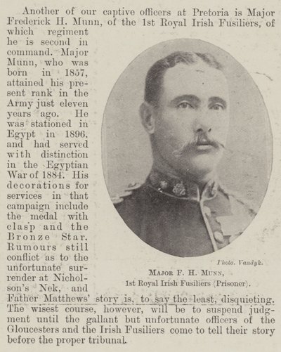 Major F H Munn, 1st Royal Irish Fusiliers (fange) av English Photographer