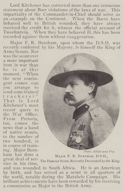 Major FR Burnham, DSO, den berømte speideren, nylig dekorert av kongen av English Photographer