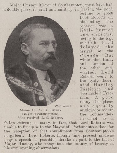 Major GA E Hussey (ordfører i Southampton), som mottok Lord Roberts av English Photographer