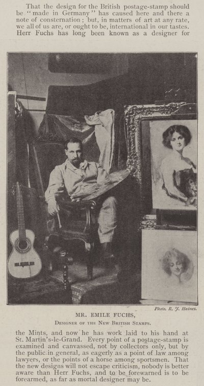 Emile Fuchs, designer av de nye britiske frimerkene av English Photographer
