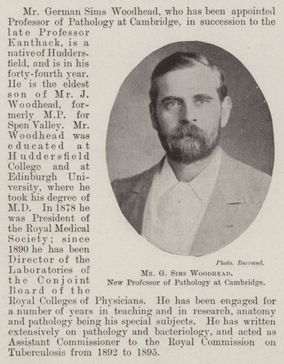 Mr G Sims Woodhead, ny professor i patologi ved Cambridge av English Photographer