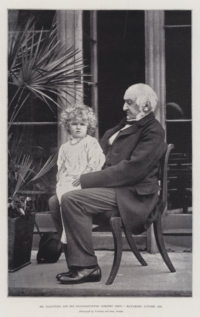 Mr Gladstone og hans barnebarn, Dorothy Drew, Hawarden, oktober 1893 av English Photographer