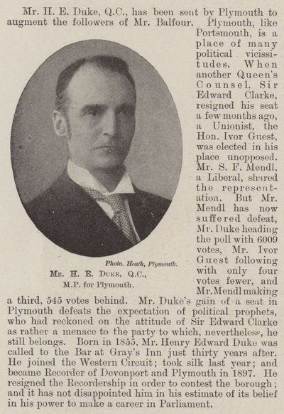 Mr H E Duke, QC, MP for Plymouth av English Photographer