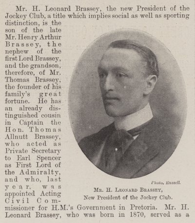 Mr H Leonard Brassey, ny president i Jockey Club av English Photographer