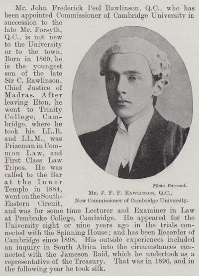 Mr J F P Rawlinson, QC, ny kommissær ved Cambridge University av English Photographer