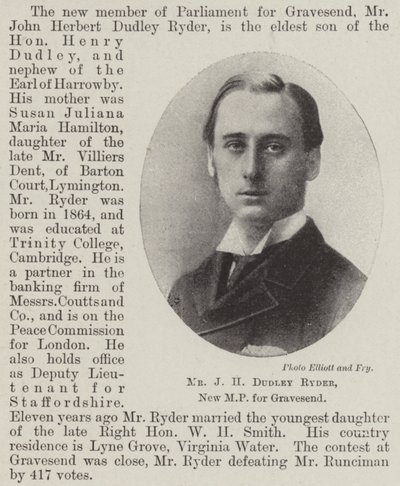 Mr JH Dudley Ryder, ny MP for Gravesend av English Photographer