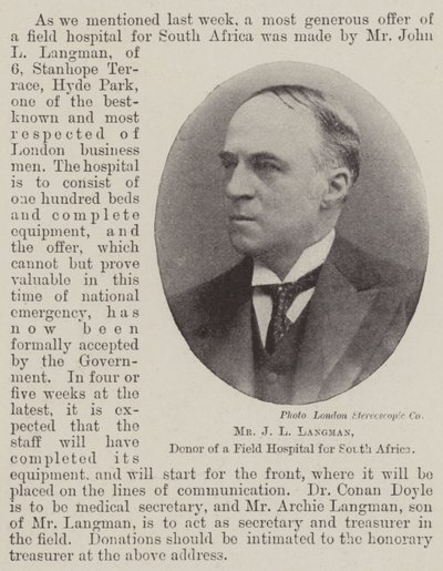 Mr J L Langman, giver av et feltsykehus for Sør-Afrika av English Photographer