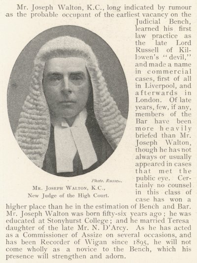 Mr Joseph Walton, KC, ny dommer ved Høyesterett av English Photographer