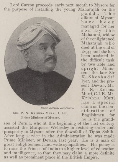 Mr PN Krishna Murti, CIE, statsminister i Mysore av English Photographer