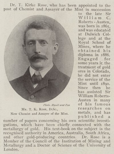 Mr T K Rose, DSc, New Chemist and Assayer of the Mint av English Photographer