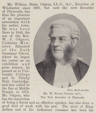 Mr W Blake Odgers, QC, den nye opptakeren fra Plymouth av English Photographer