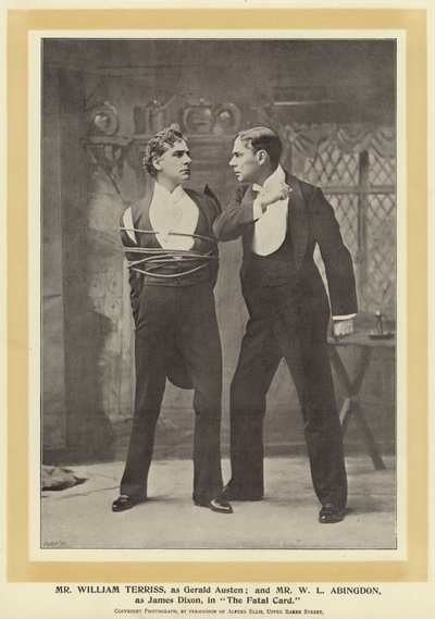 Mr William Terriss, som Gerald Austen; og Mr W L Abingdon, som James Dixon, i The Fatal Card av English Photographer