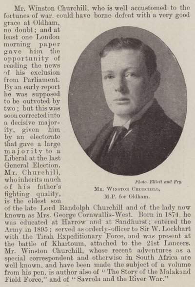 Mr Winston Churchill, MP for Oldham av English Photographer