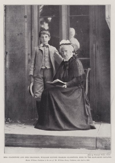 Fru Gladstone og hennes barnebarn, William Glynne Charles Gladstone, arving til Hawarden Estates av English Photographer