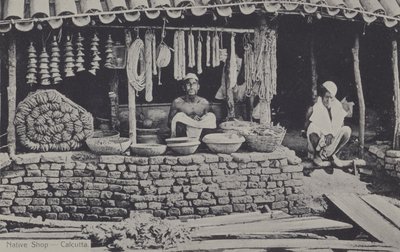 Innfødt butikk, Calcutta, India (s/hvitt-bilde) av English Photographer