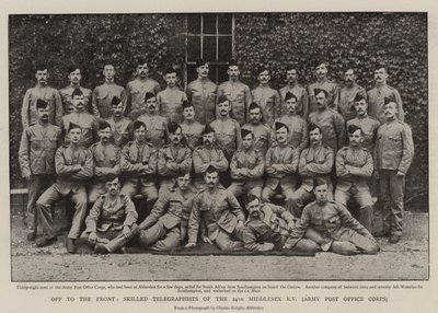 Off to the front, Skilled Telegraphists of the 24th Middlesex Rifle Volunteers, Army Post Office Corps av English Photographer